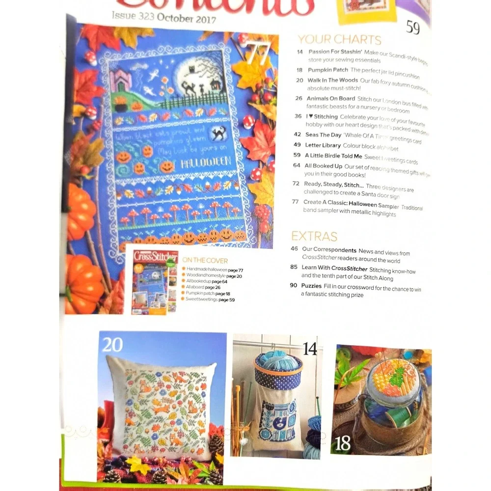 October 2017 issue of CrossStitcher magazine featuring‎ Halloween designs